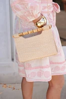 MARY STRAW CLUTCH W/BAMBOO HANDLE