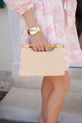 MARY STRAW CLUTCH W/BAMBOO HANDLE