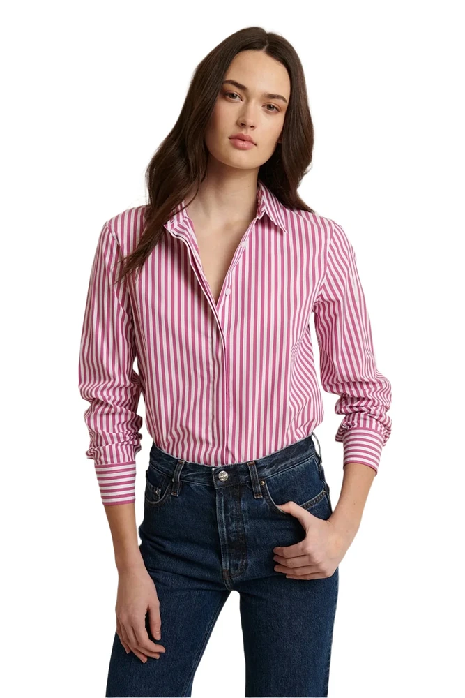 LS COTTON STRETCH STRIPE RELAXED SHIRT