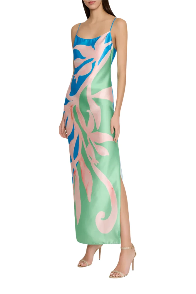 LILY FLORAL VINE SATIN DRESS