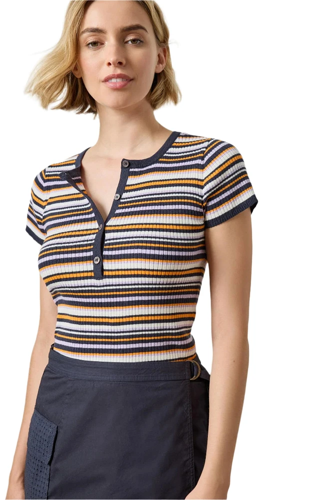 STRIPED ELBOW SLEEVE HENLEY (PA2877)