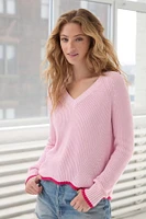 TIPPED SCALLOP SHAKER V NECK