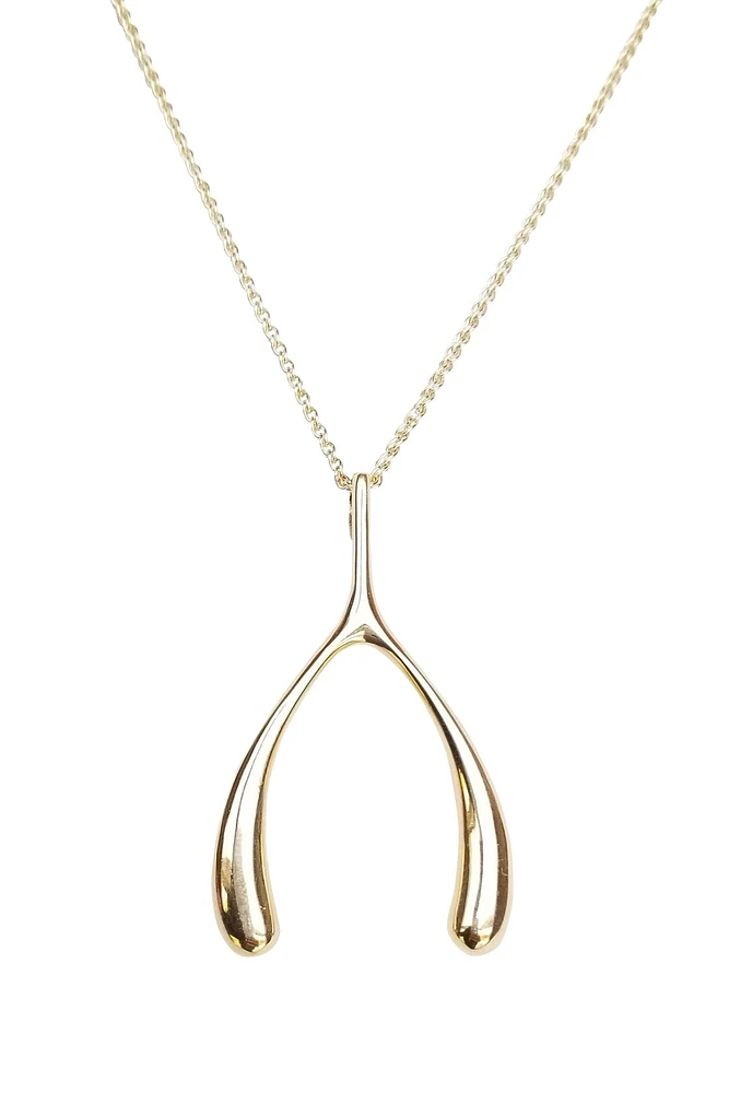 LUCKY GOLD WISHBONE PENDANT- ADJ DELICATE CHAIN