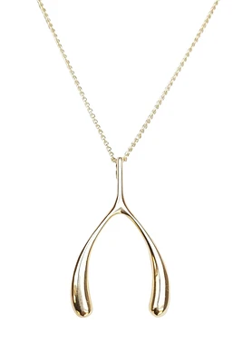 LUCKY GOLD WISHBONE PENDANT- ADJ DELICATE CHAIN