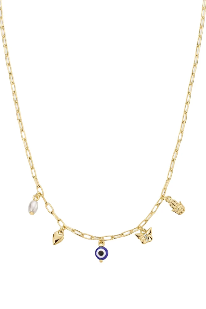 CONNECTION MINI CHARM NECKLACE- GLD/MULTI