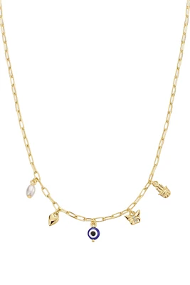 CONNECTION MINI CHARM NECKLACE- GLD/MULTI