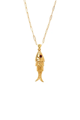 FISH PENDANT NECKLACE W/GARNET (NG-15231)