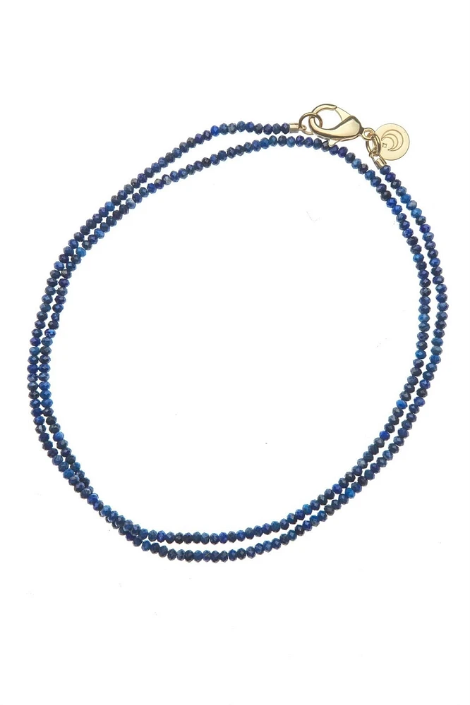 DOUBLE WRAP DIAMOND CUT LAPIS NECKLACE