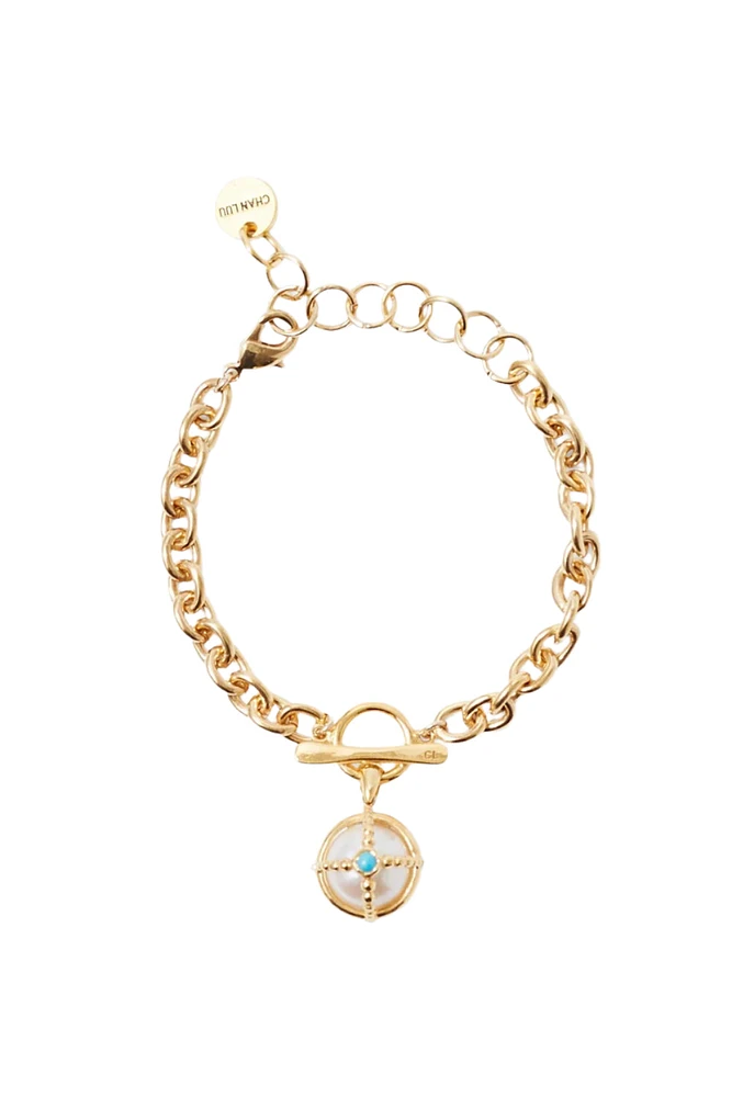 CHAIN LINK BRACELET W/CAGED PEARL (BGZ-6301)