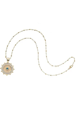 PROTECT EMBELLISHED BL/WHT TOPAZ WATCHFUL EYE NECKLACE- SATELLITE CHAIN