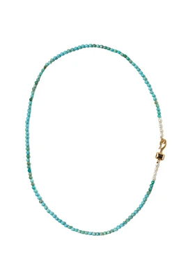 TURQUOISE & PEARL NECKLACE W/HYPERSTHENE HOOK (NG-14922)