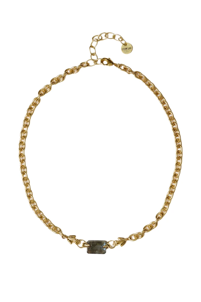 CHAIN LINK FROG NECKLACE W/LABRADORITE (NGZ-15358)