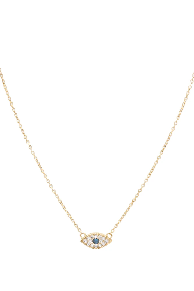EVIL EYE CHARM NECKLACE- GLD/CZ/BL