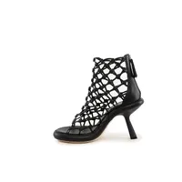 1C6960D Woven Leather Heel Black