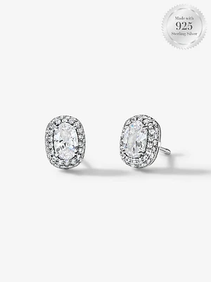 Sparkling Oval Halo Stud Earrings
