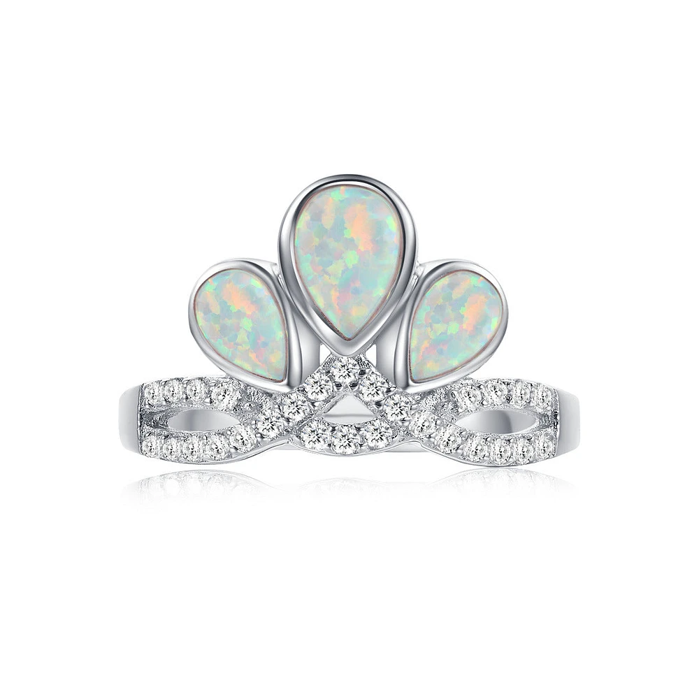 Trifecta Opal Three Stone Pear-Cut Ring Sterling Silver