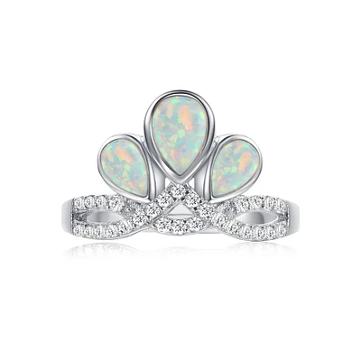 Trifecta Opal Three Stone Pear-Cut Ring Sterling Silver