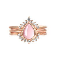 Everafter Natural Rose Quartz Oval-Cut Sterling Silver Three-Piece Stackable Ring Set Gold