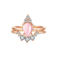 Adore Natural Rose Quartz Pear-Cut Sterling Silver Two-Piece Stackable Ring Set Gold