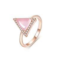 Harmony Natural Rose Quartz Halo Triangle-Cut Sterling Silver Ring Gold
