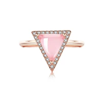 Harmony Natural Rose Quartz Halo Triangle-Cut Sterling Silver Ring Gold