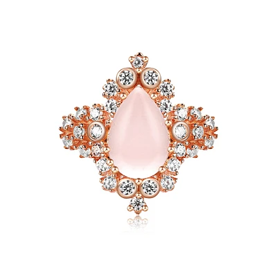 Vienna Natural Rose Quartz Pear-Cut Sterling Silver Ring Gold