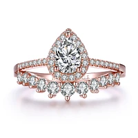 Pear Halo Sterling Silver Ring Rose Gold