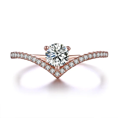 Chic Round Lab Created White Sapphire Sterling Silver Ring Rose Gold