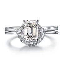 Victoria Classic Three Stone Emerald Two Piece Ring Set Sterling Silver