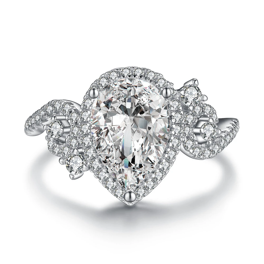Sophie Classic Halo Pear-Cut Ring Sterling Silver
