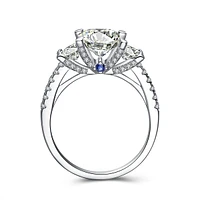 Trio Three Stone Princess-Cut Engagement Ring With Blue Sapphire Sterling Silver