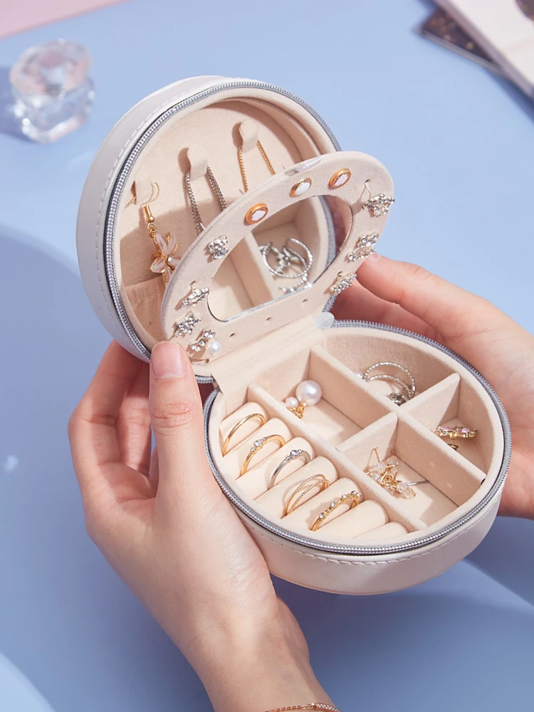 Pink Portable Jewelry Storage Box with Mirror