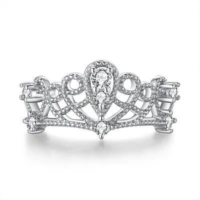 Belle Princess Crown Tiara Pear Cut Lab Created White Sapphire Ring Sterling Silver