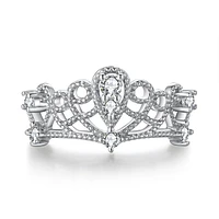 Belle Princess Crown Tiara Pear Cut Lab Created White Sapphire Ring Sterling Silver
