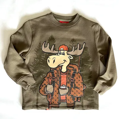 FRONT AND BACK PRINT MOOSE KIDS CREWNECK