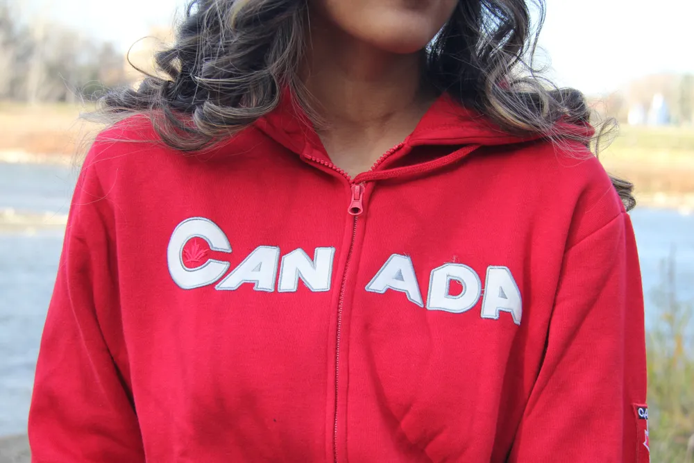 CANADA ZIP UP HOODIE WITH SLEEVE DETAIL