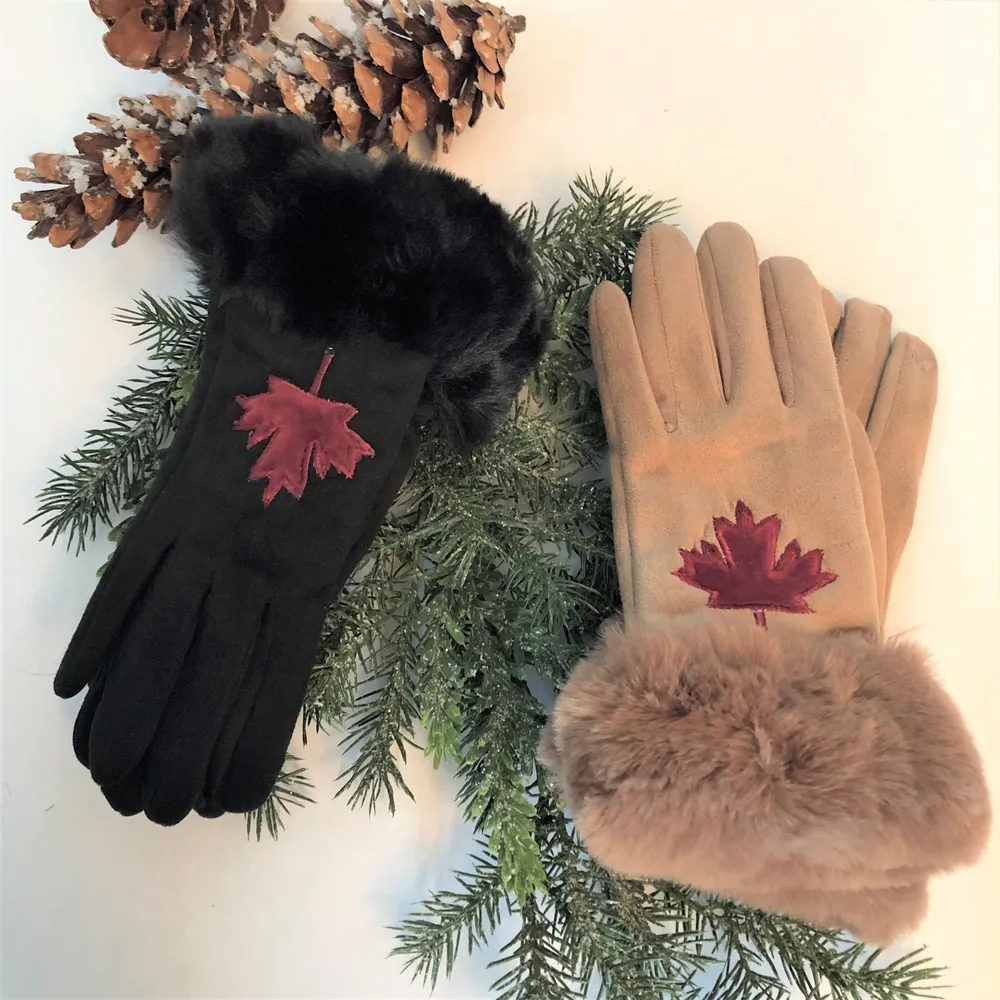 SUEDE LOOK MAPLE LEAF GLOVES