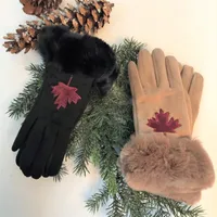 SUEDE LOOK MAPLE LEAF GLOVES