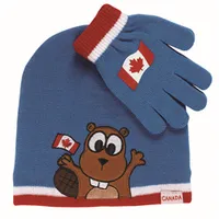 KIDS BEAVER TOQUE AND GLOVE SET