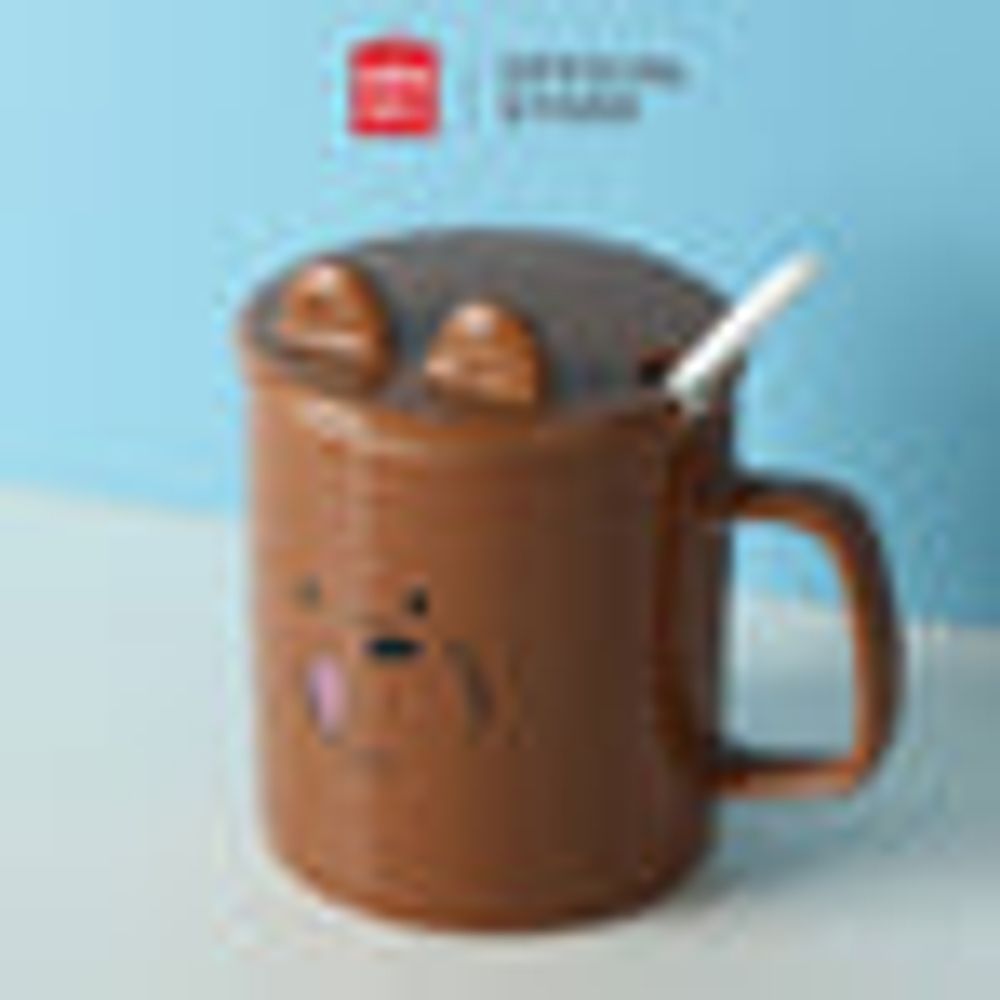 MINISO We Bare Bears Collection 4.0 Ceramic Mug with Cover and Spoon 360mL