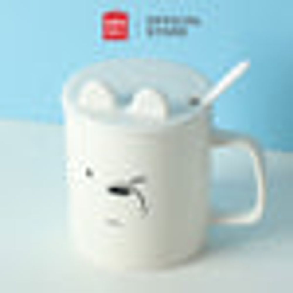 MINISO We Bare Bears Collection 4.0 Ceramic Mug with Cover and Spoon 360mL