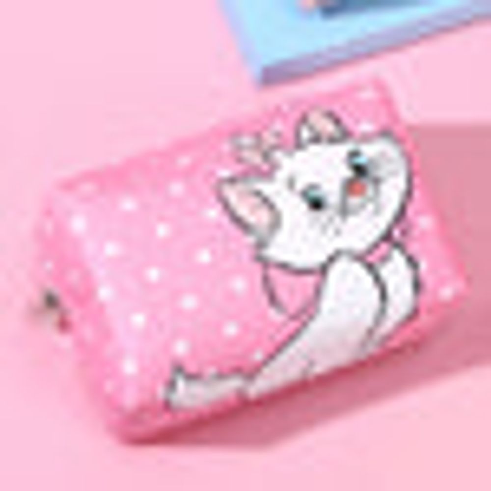 MINISO Disney Animals Collection Marie Cosmetic Bag (Dots,Pink