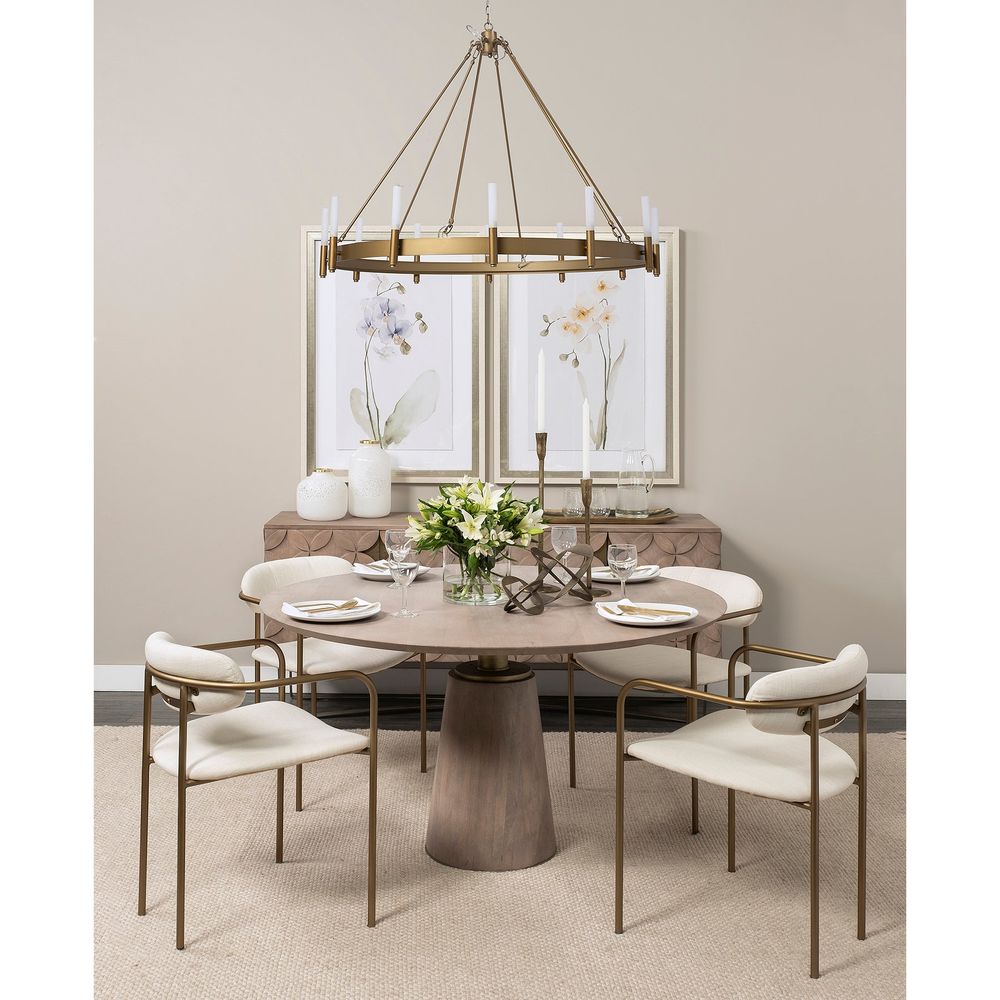 Mercana Maxwell 32 inch Round Light Wood Tabletop and Base with Gold Metal Accent Pedestal Bistro Table