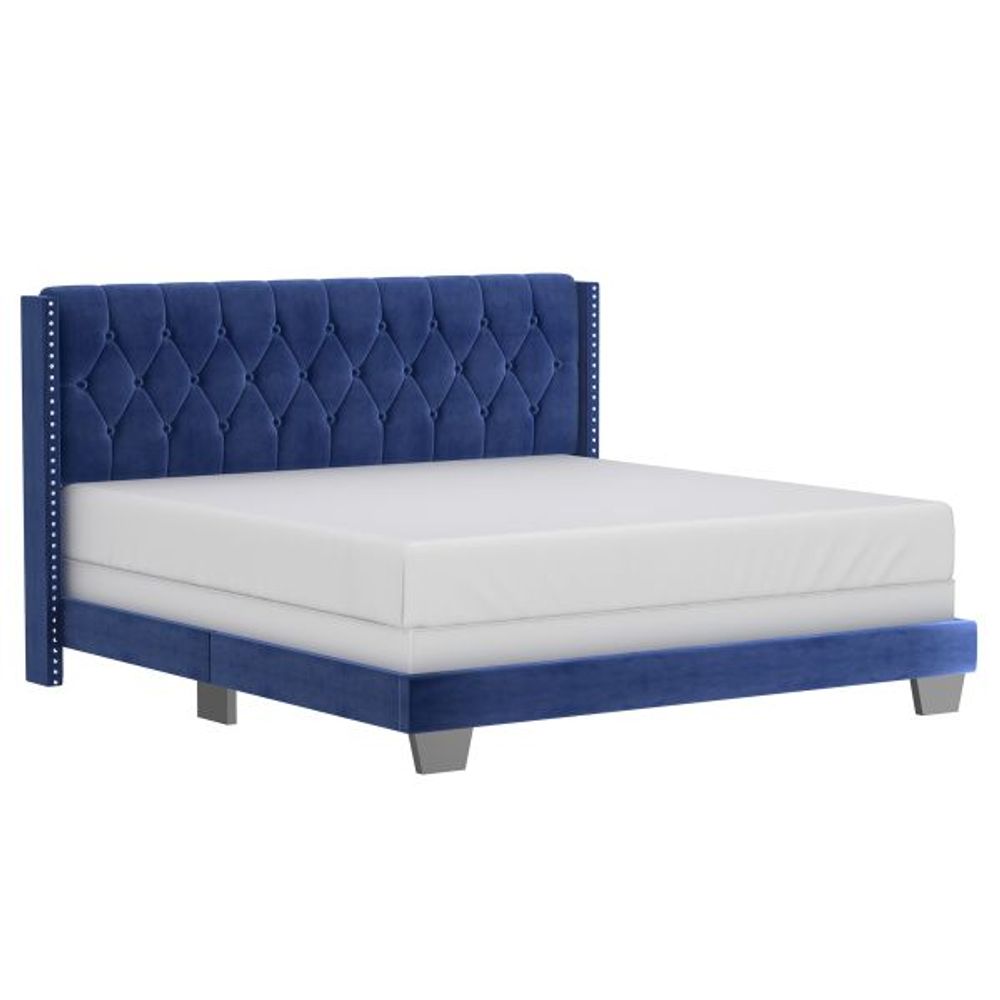 Gunner 78" King Bed in Blue Velvet