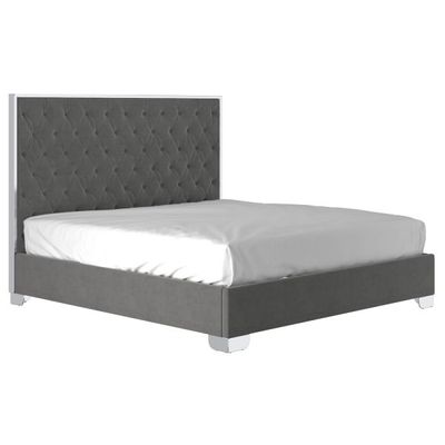 Lucille 78" King Bed in Grey with Silver Detail