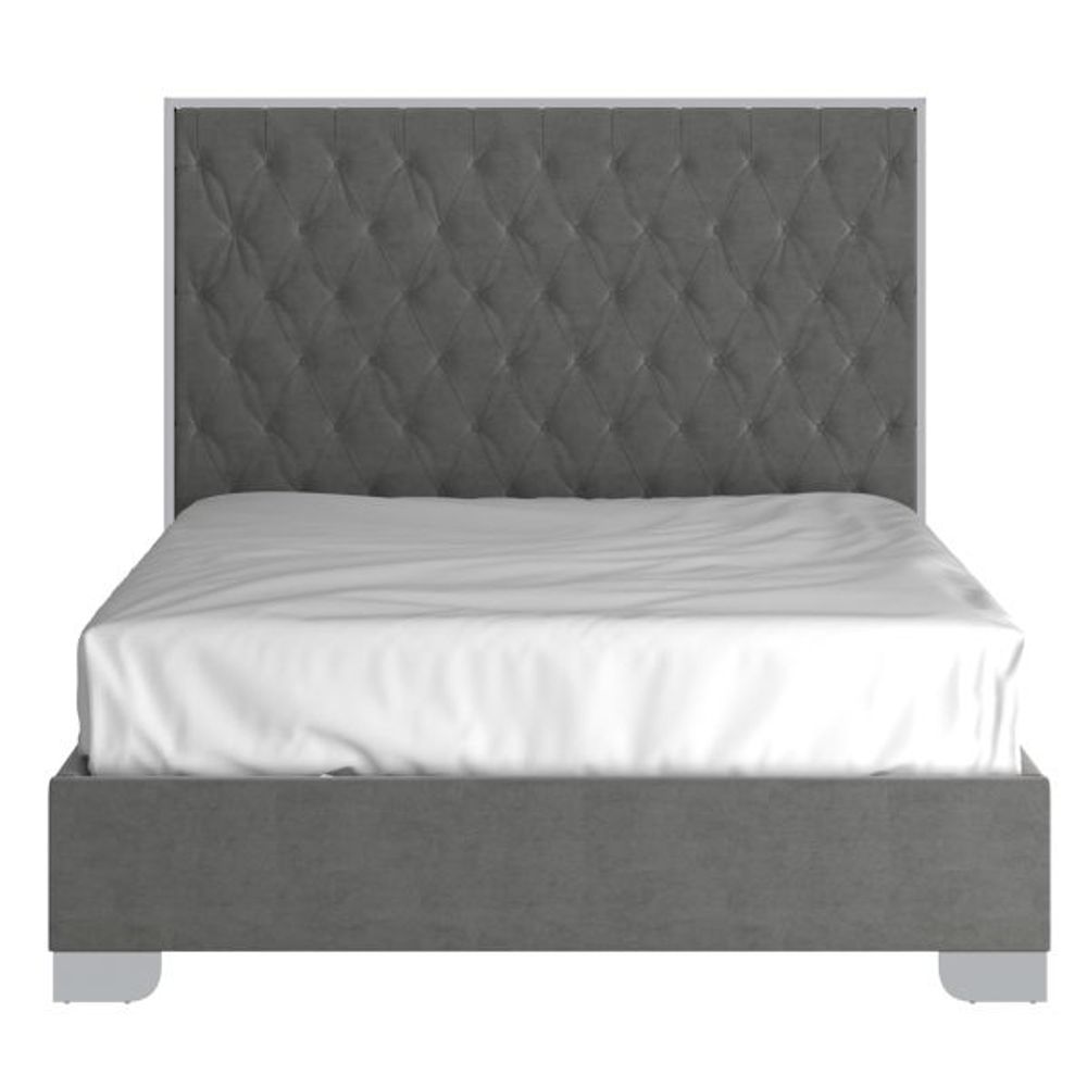 Lucille 60" Queen Bed in Grey with Silver Detail