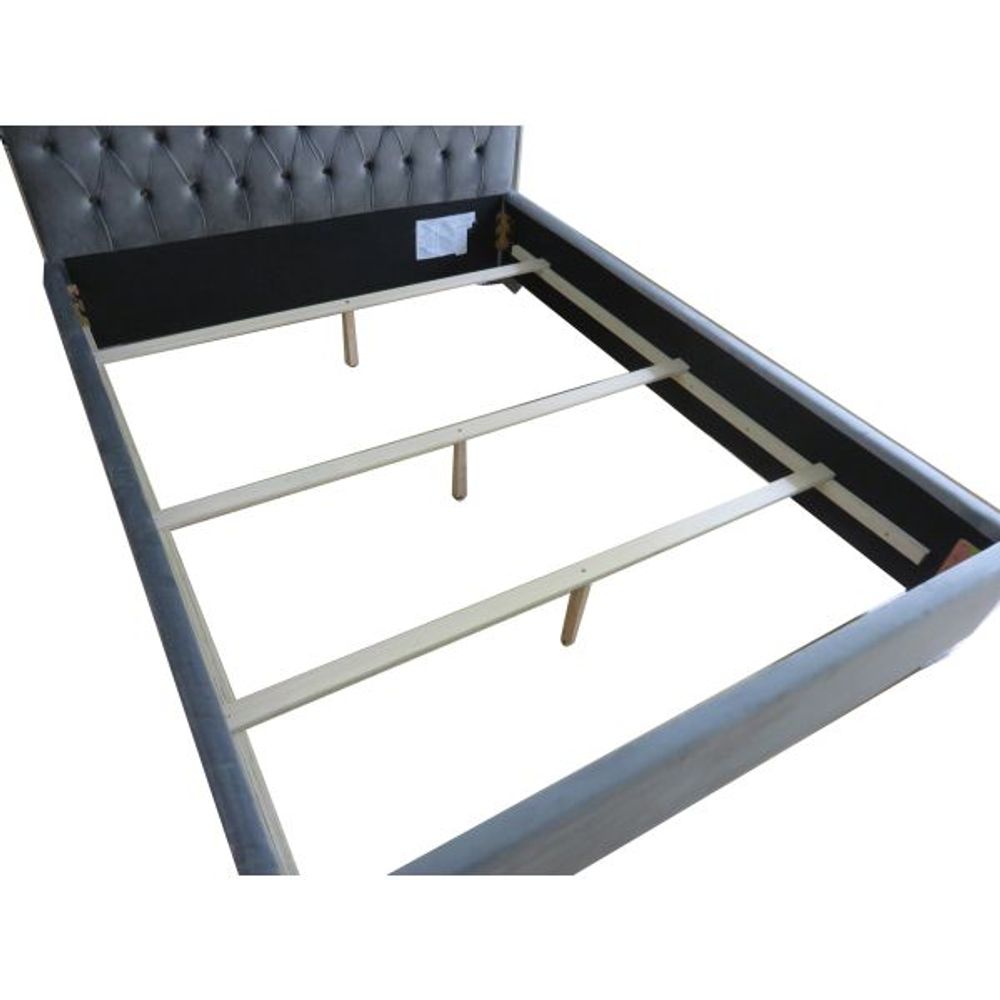 Lucille 60" Queen Bed in Grey with Silver Detail