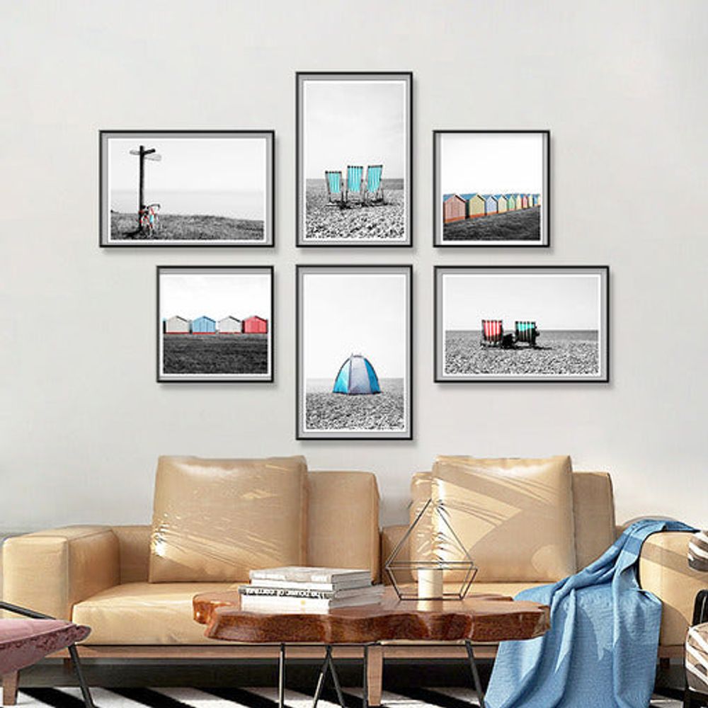 Brighton Beach Set of 6 Alloy Matt - Black Frame Wall Art