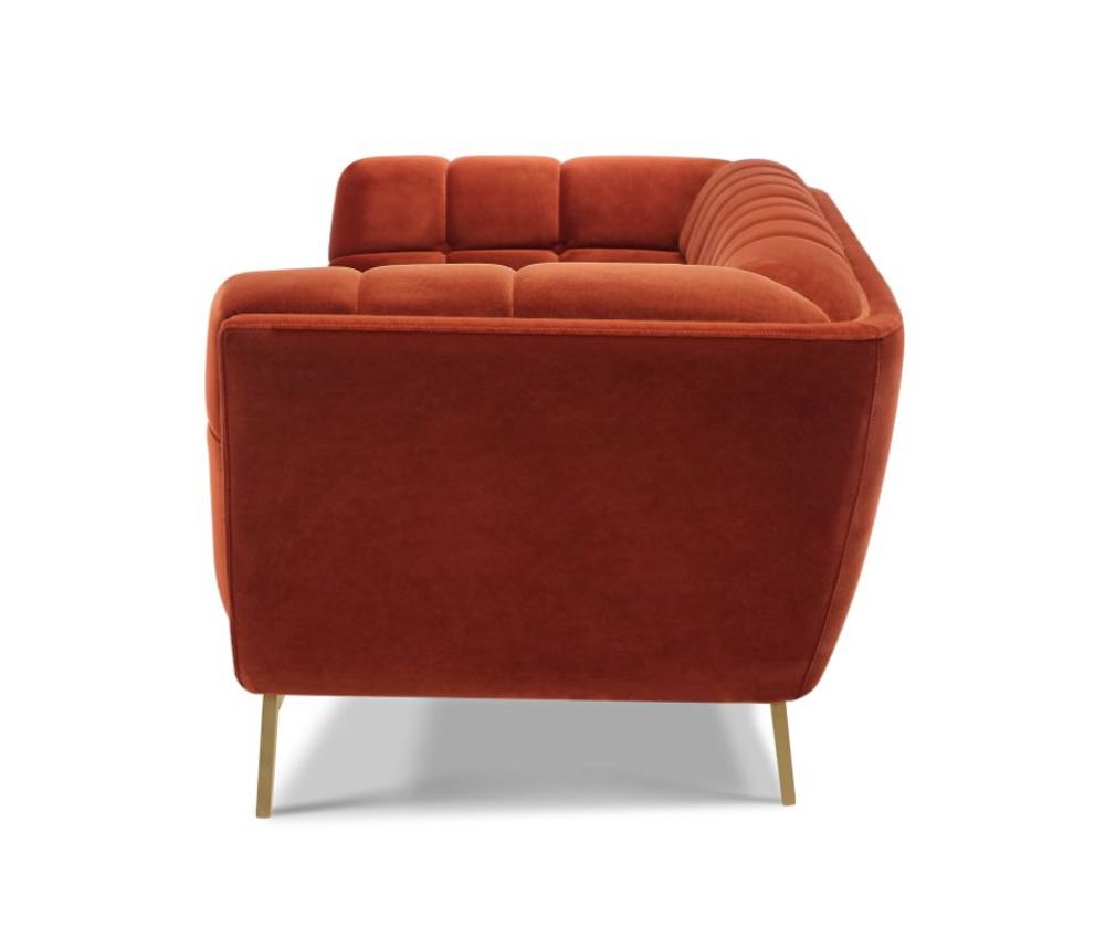 Yaletown Mid Century Tufted Fabric Accent Chair Gold Legs -Rust