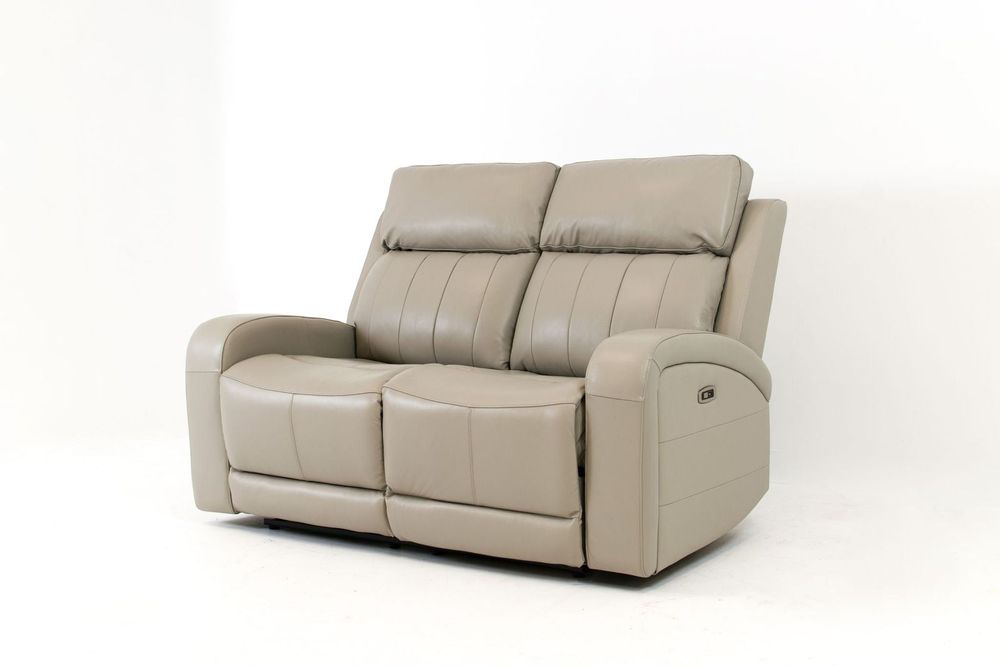 Carrara Genuine Leather Power Reclining Loveseat - Cloudy